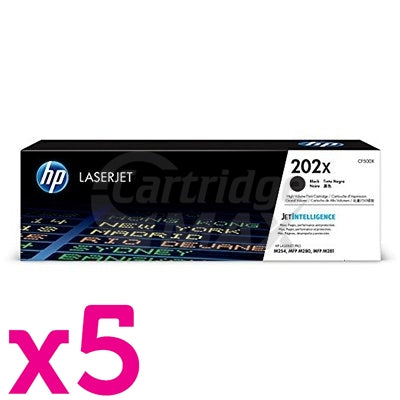 5 x HP CF500X (202X) Original Black High Yield Toner Cartridge - 3,200 Pages