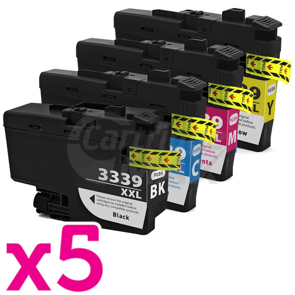 20 Pack Brother LC-3339XL Generic High Yield Ink Cartridge Combo [5BK, 5C, 5M, 5Y]
