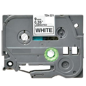 Brother TZe-221 Generic 9mm Black Text on White Laminated Tape - 8 meters