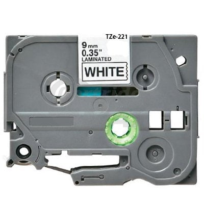 Brother TZe-221 Generic 9mm Black Text on White Laminated Tape - 8 meters