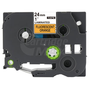 Brother TZe-B51 Generic 24mm Black Text on Orange Fluorescent Laminated Tape - 5 meters