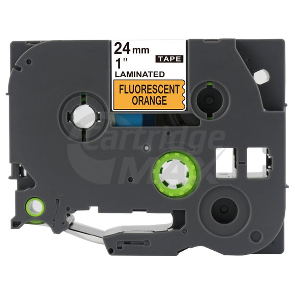 Brother TZe-B51 Generic 24mm Black Text on Orange Fluorescent Laminated Tape - 5 meters