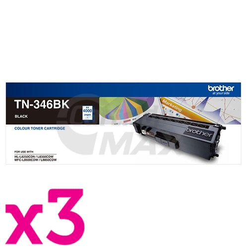 3 x Original Brother TN-346BK Black High Yield Toner Cartridge