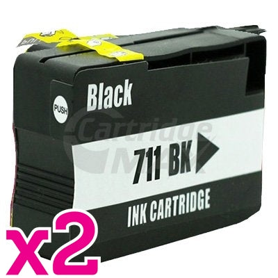 2 x HP 711 Generic Black Inkjet Cartridge CZ133A / 3WX01A 80ml