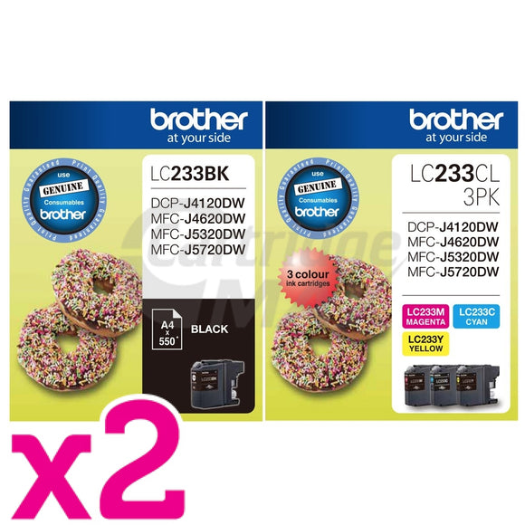 2 x Original Brother LC-233BK + LC-233CL3PK Ink Combo [2BK+2C+2M+2Y]