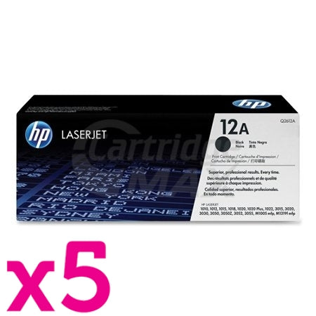 5 x HP Q2612A (12A) Original Black Toner Cartridge - 2,000 Pages