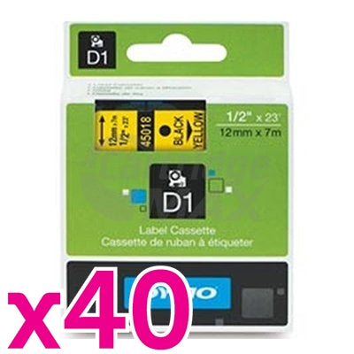 40 x Dymo SD45018 / S0720580 Original 12mm Black Text on Yellow Label Cassette - 7 meters