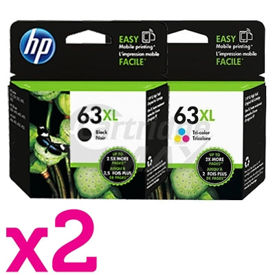 4 Pack HP 63XL Original High Yield Inkjet Cartridges F6U64AA + F6U63AA [2BK,2CL]