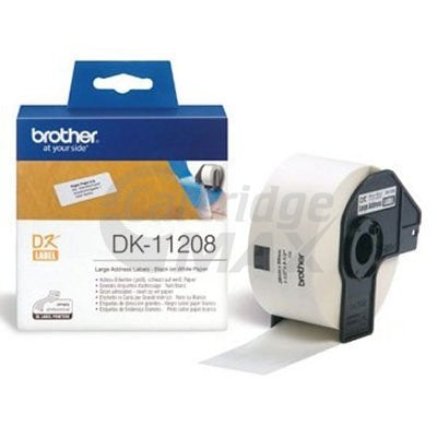 Brother DK-11208 Original Black Text on White Die-Cut Paper Label Roll 38mm x 90mm  - 400 labels per roll