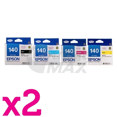 8 Pack Epson 140 (T1401-T1404) Original Extra High Yield Inkjet Cartridges [2BK,2C,2M,2Y]