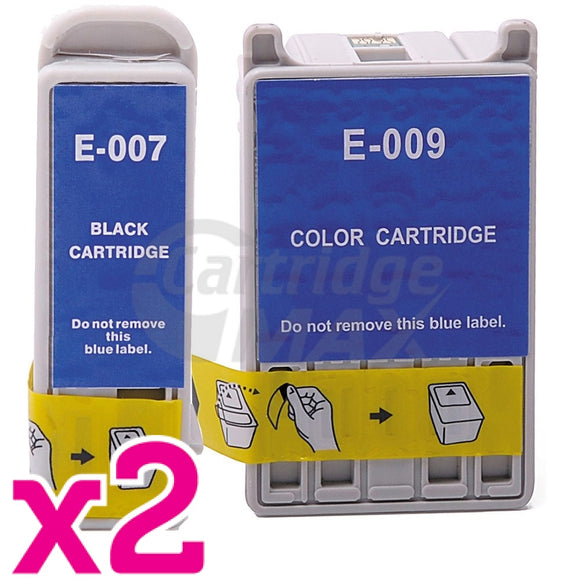 4 Pack Generic Epson T007 T009 Ink Cartridge Combo [2BK,2CL]