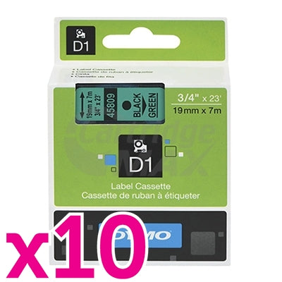 10 x Dymo SD45809 / S0720890 Original 19mm Black Text on Green Label Cassette - 7 meters