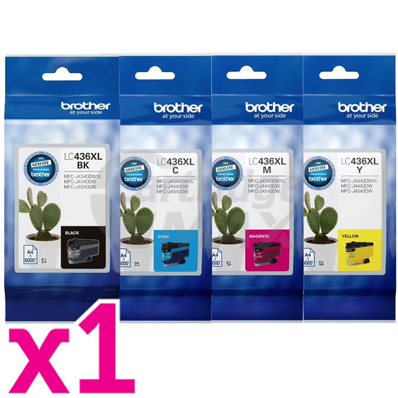 4 Pack Brother LC-436XL Original High Yield Ink Cartridges Combo [1BK, 1C, 1M, 1Y]