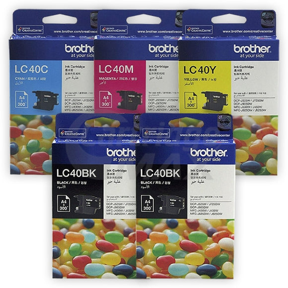 5 Pack Original Brother LC-40 Ink Combo [2BK+C+M+Y]