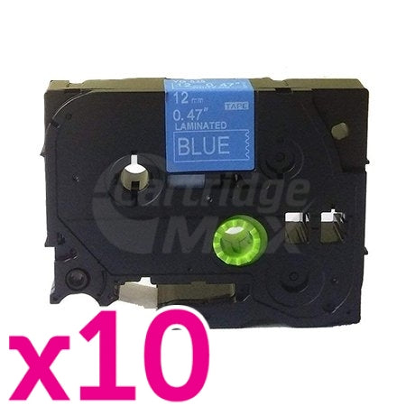 10 x Brother TZe-535 Generic 12mm White Text on Blue Laminated Tape - 8 meters