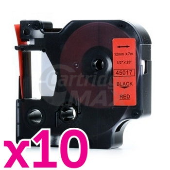 10 x Dymo SD45017 / S0720570 Generic 12mm Black Text on Red Label Cassette - 7 meters